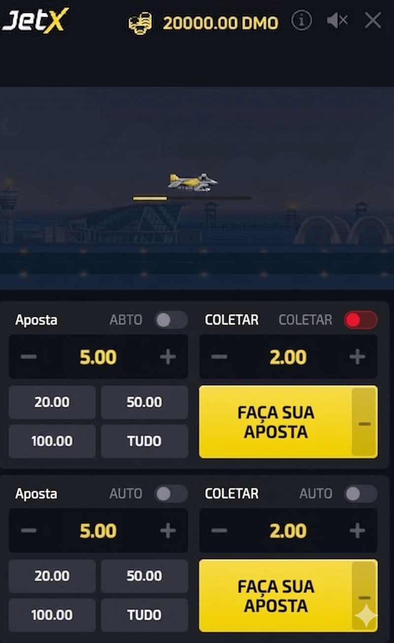 Interface do JetX no celular mostrando o foguete em voo e o multiplicador crescendo